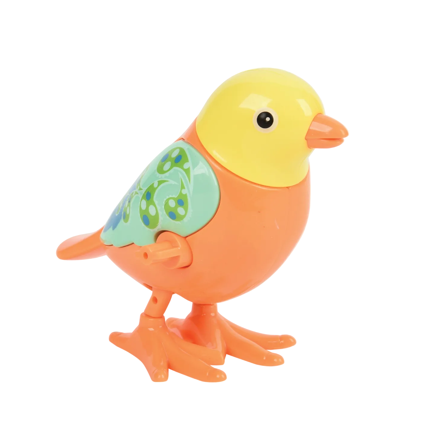 Toy bird with a colorful wing on a white background