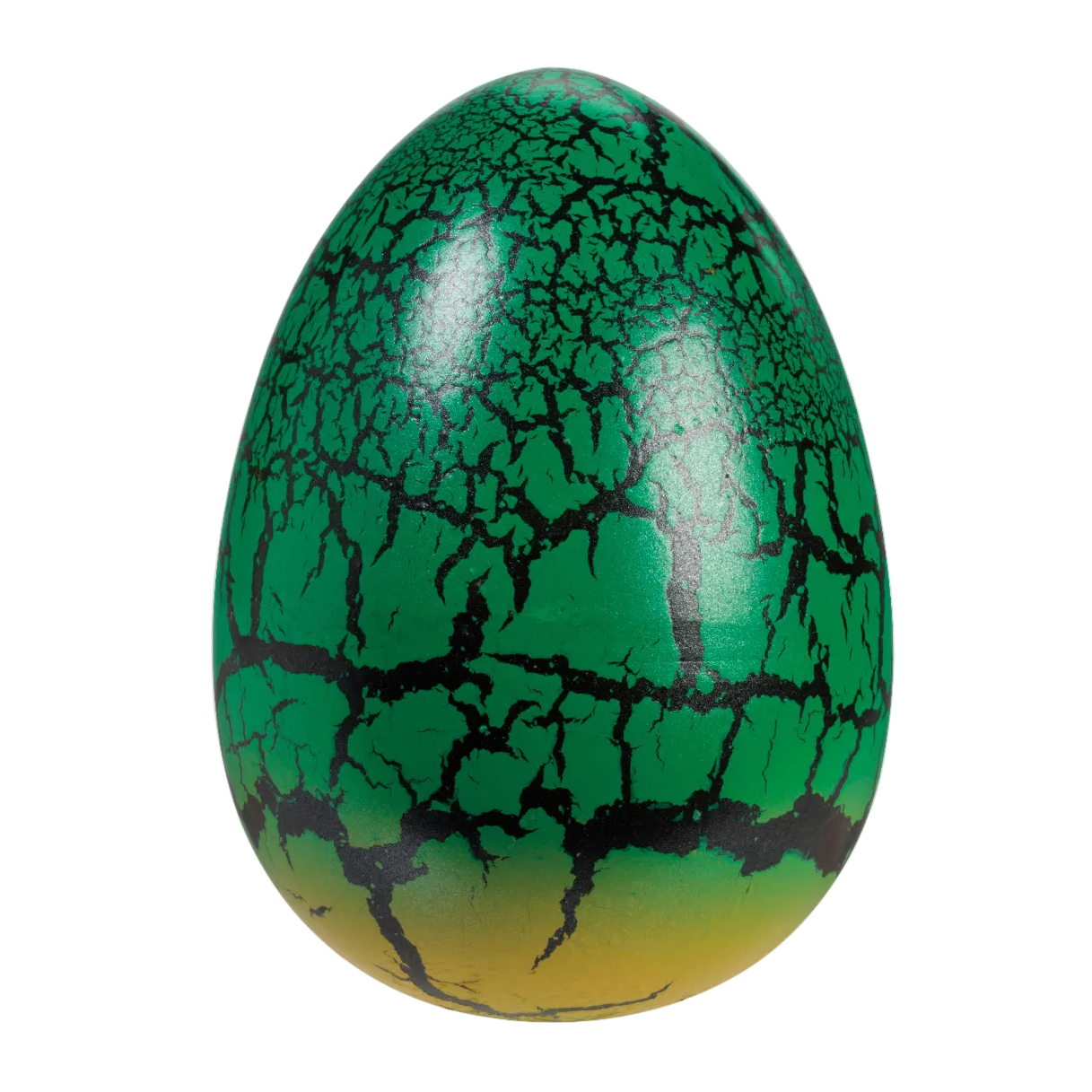 Green and yellow cracked egg-shaped object on a white background