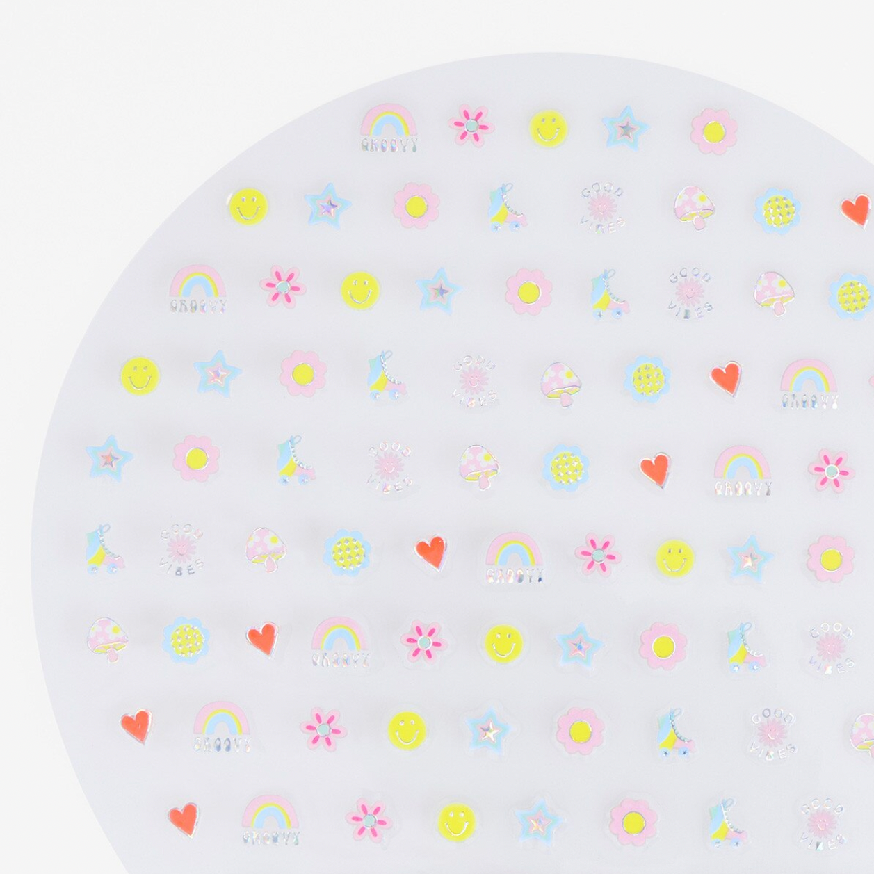 Round white mat with colorful patterns on a white background