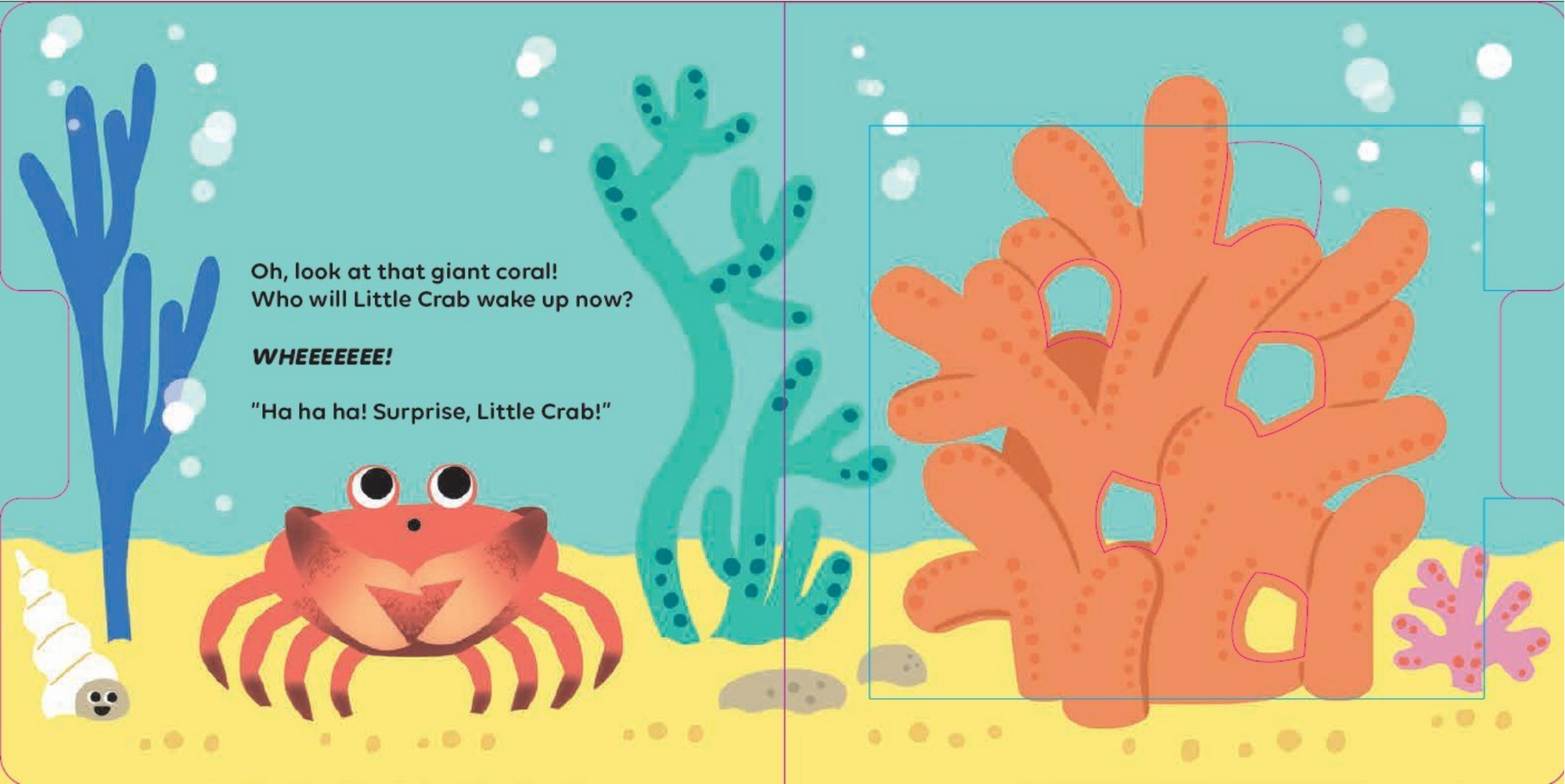Illustration of a crab and coral from a children's book