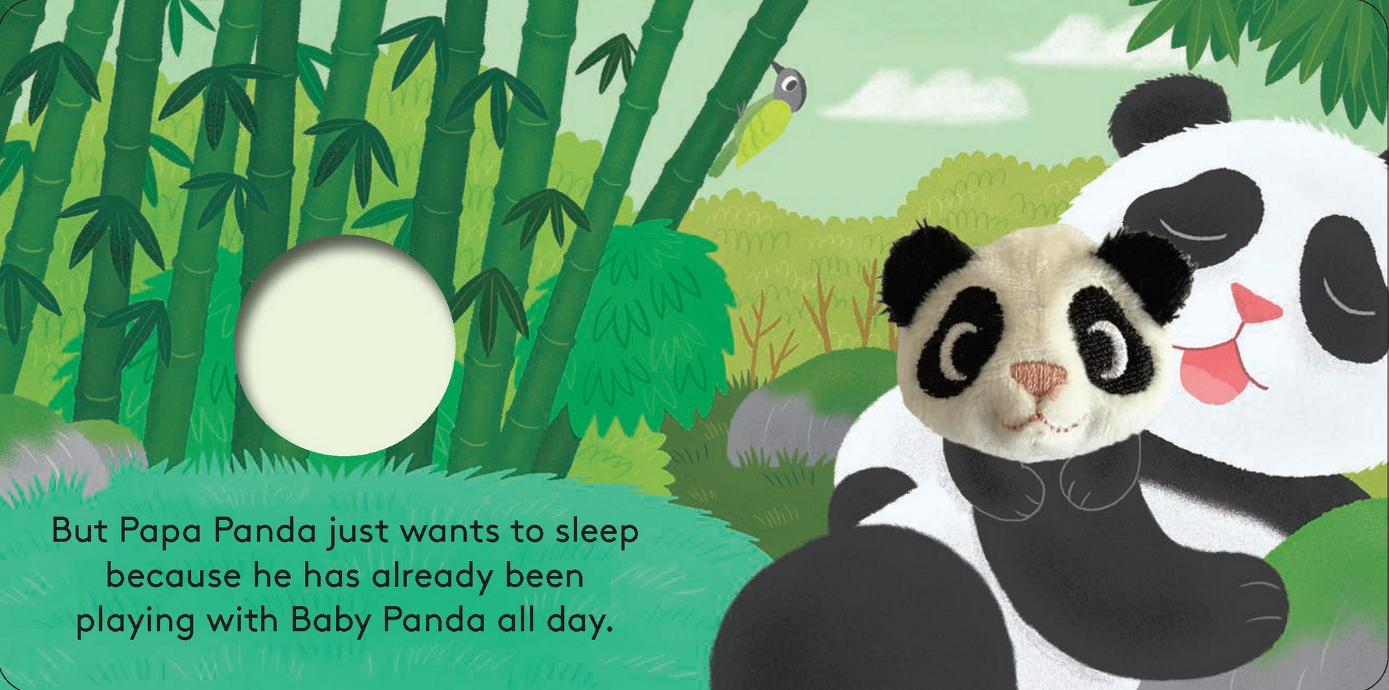 Illustration of a panda in a bamboo forest with text about panda behavior.