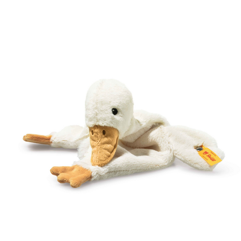 White plush duck toy on a white background
