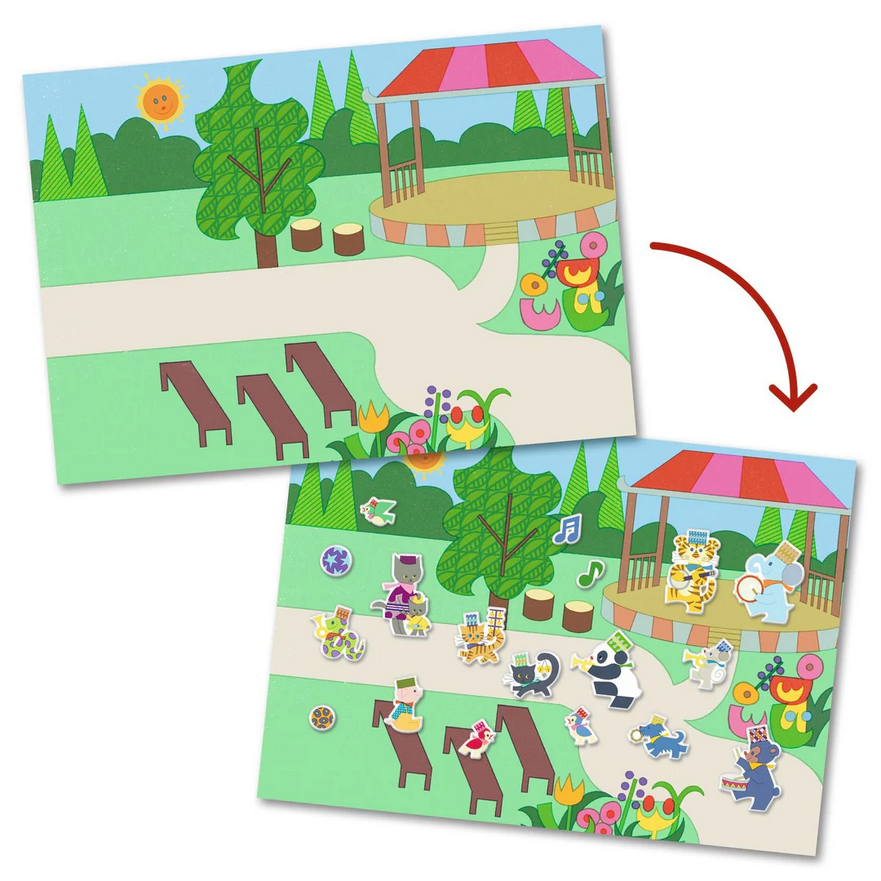 Two colorful children's play mats with a park scene, one showing a plain background and the other with additional details.