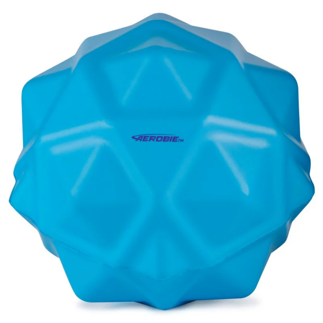 Blue geometric ball with 'Aerobie' branding on a white background