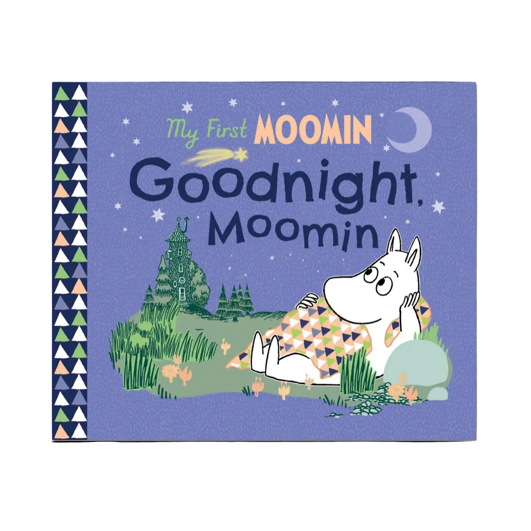 Book cover of 'My First Goodnight Moomin' with a character on a purple background