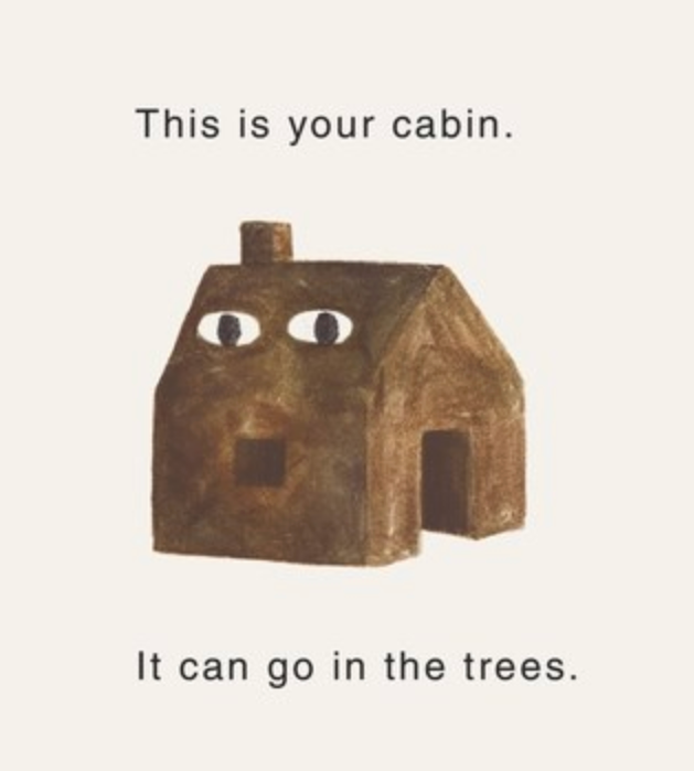 Wooden cabin with eyes on a white background