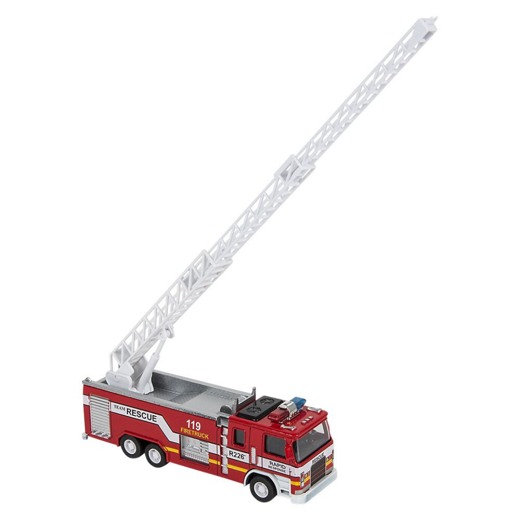 7" Die-Cast Pull Back Light/Sound Fire Engine 1:32 Scale