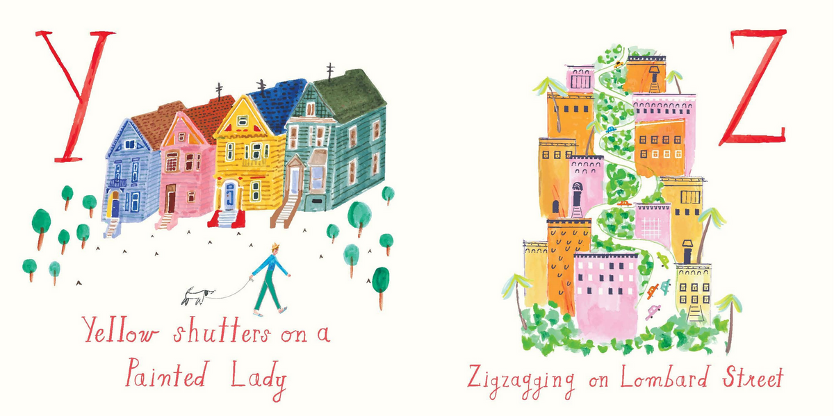Illustration of houses with colorful shutters and trees, featuring the letters 'Y' and 'Z'.