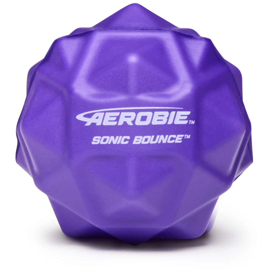 Purple geometric ball with 'Aerobie' branding on a white background
