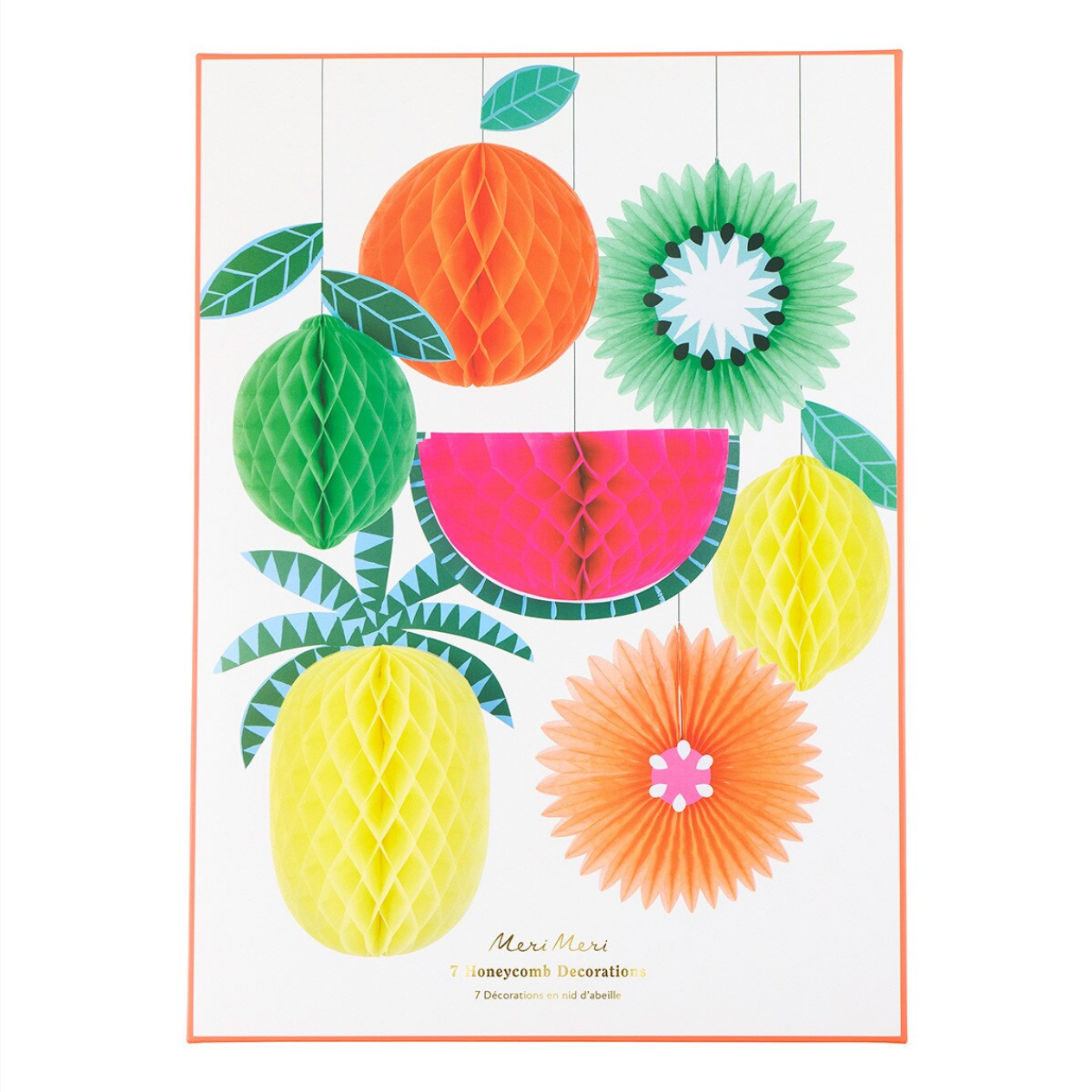 Colorful paper honeycomb decorations on a white background