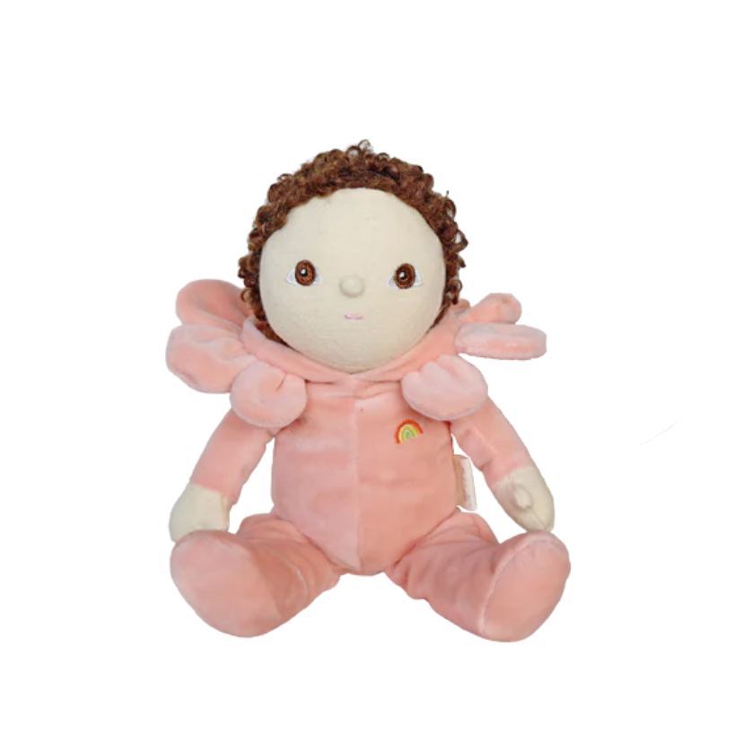Pink plush toy with a limited edition label on a white background