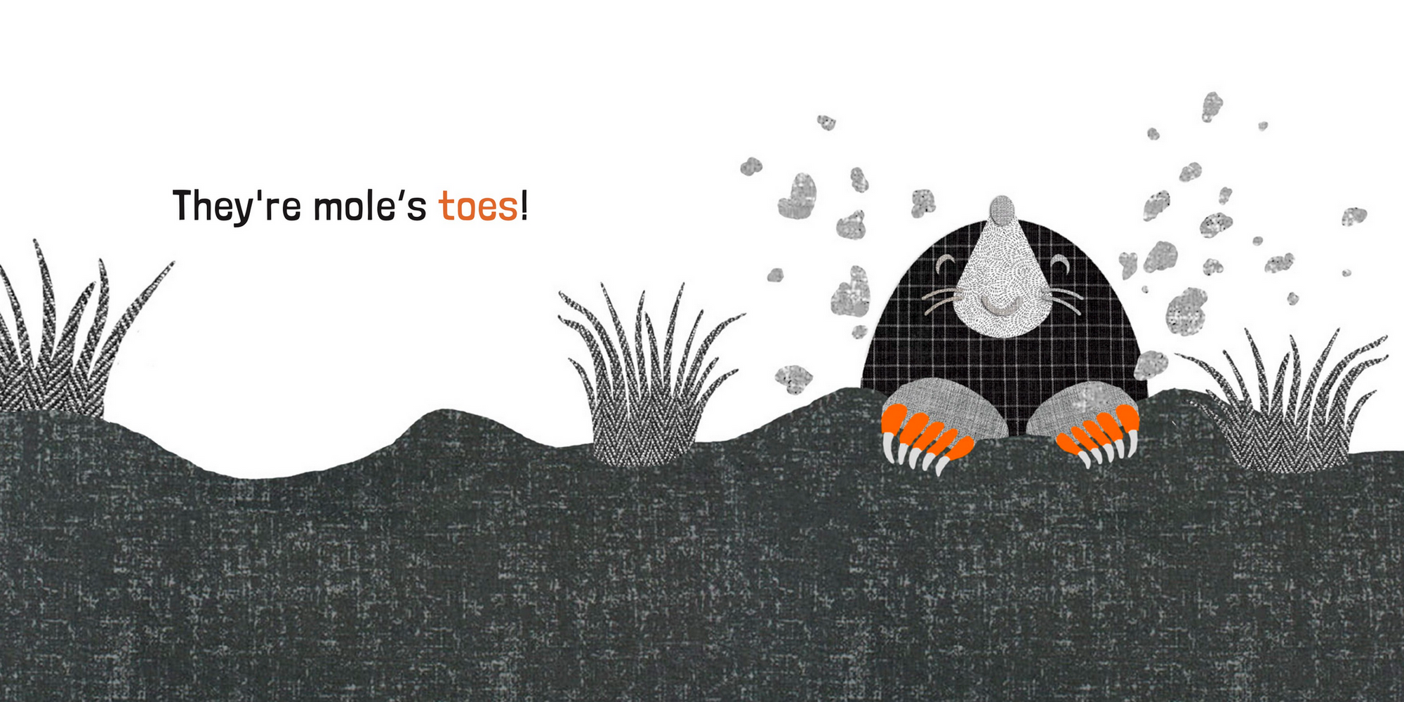 Illustration of a mole with text 'They're mole's toes!' on a white background