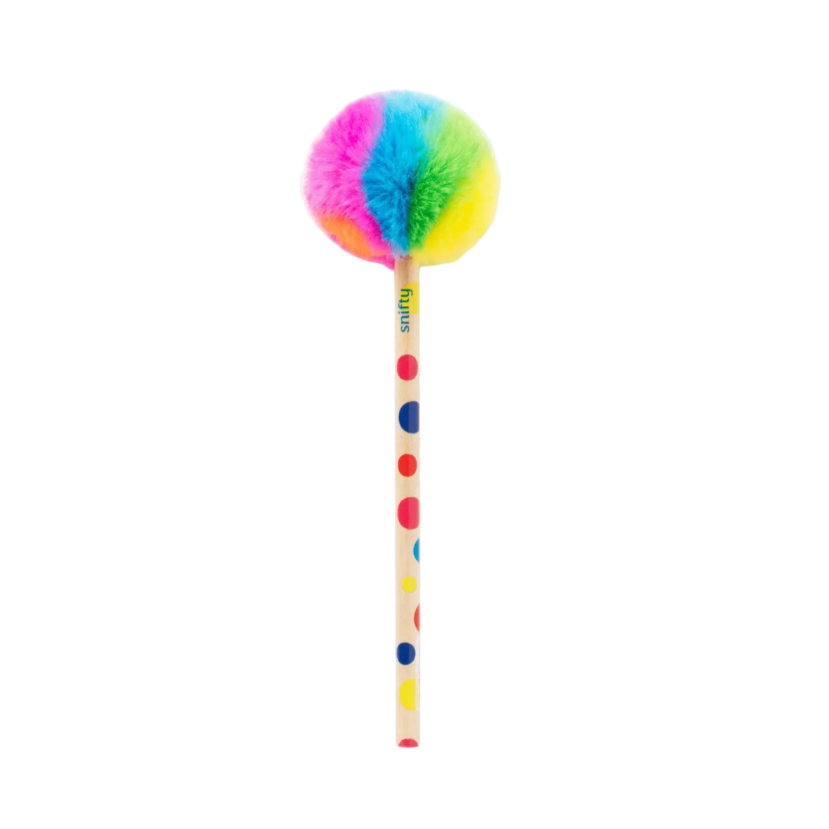Colorful pom-pom pencil  on a white background