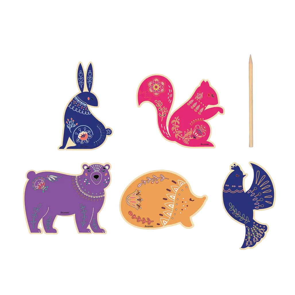 Pockets - Scratch Art Wooden Animals