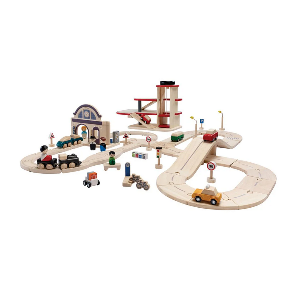 City transit rail & road playset