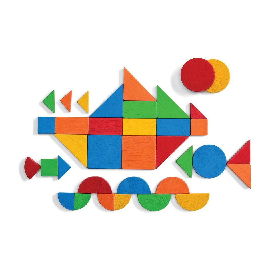 Colorful geometric shape puzzle on a white background