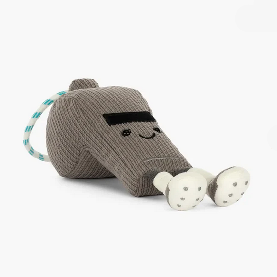 Knitted toy with a smiling face on a white background