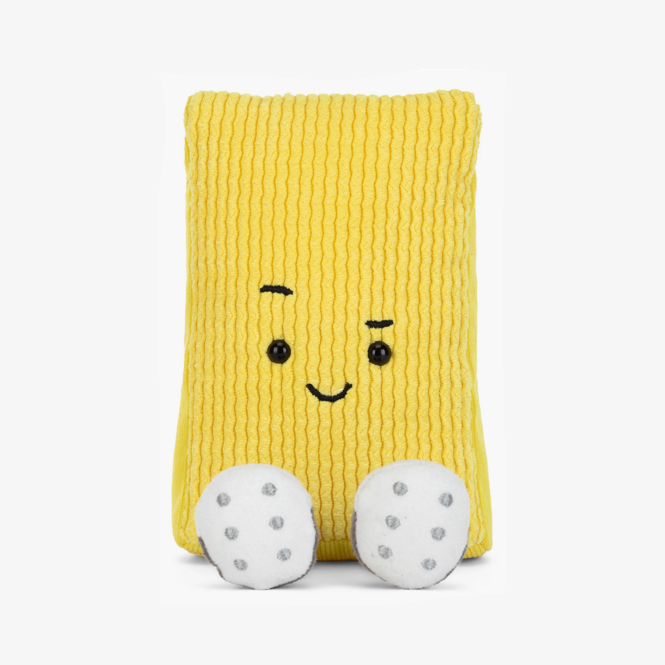 Yellow plushie with a smiling face on a website page