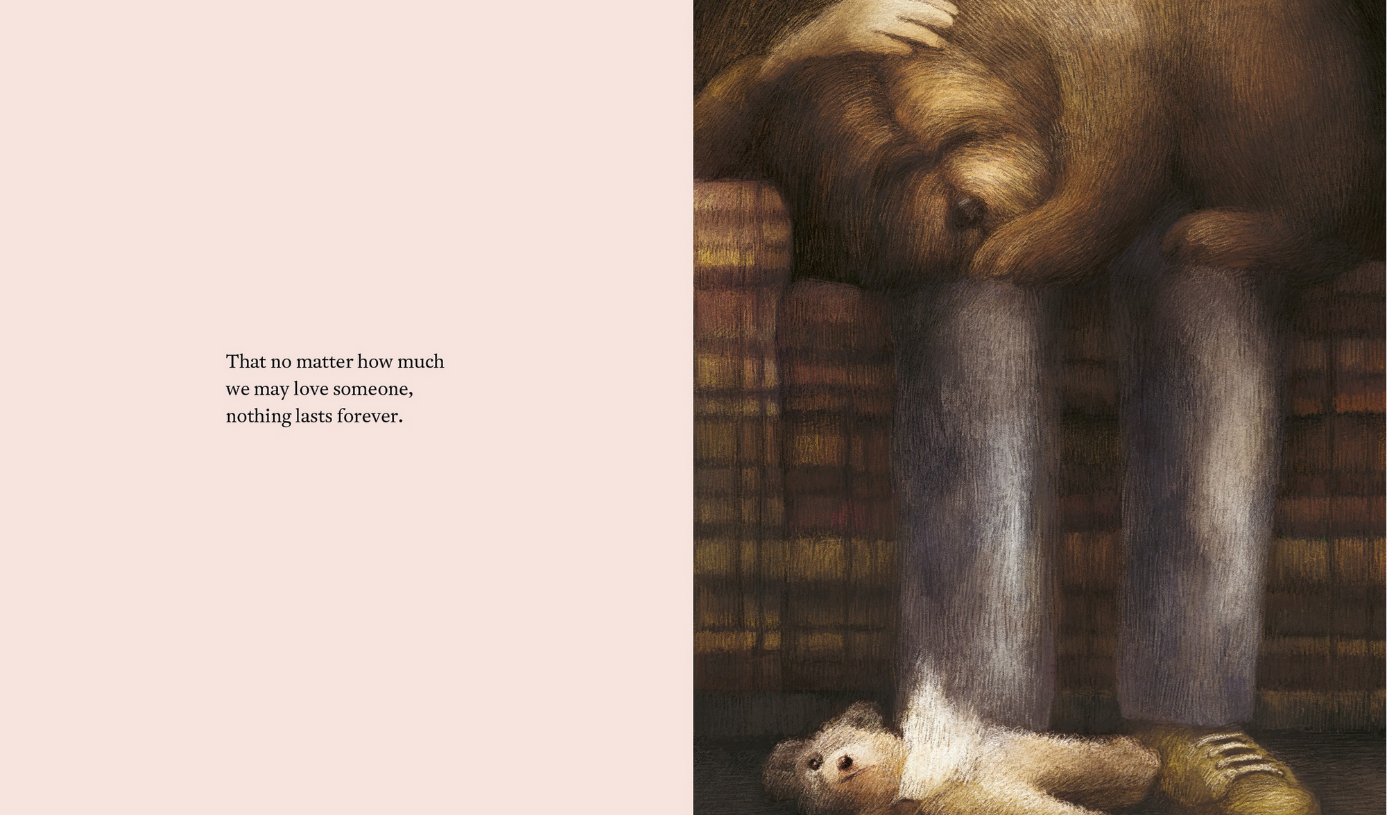 Person lying on a couch with a dog, text about love and loss.