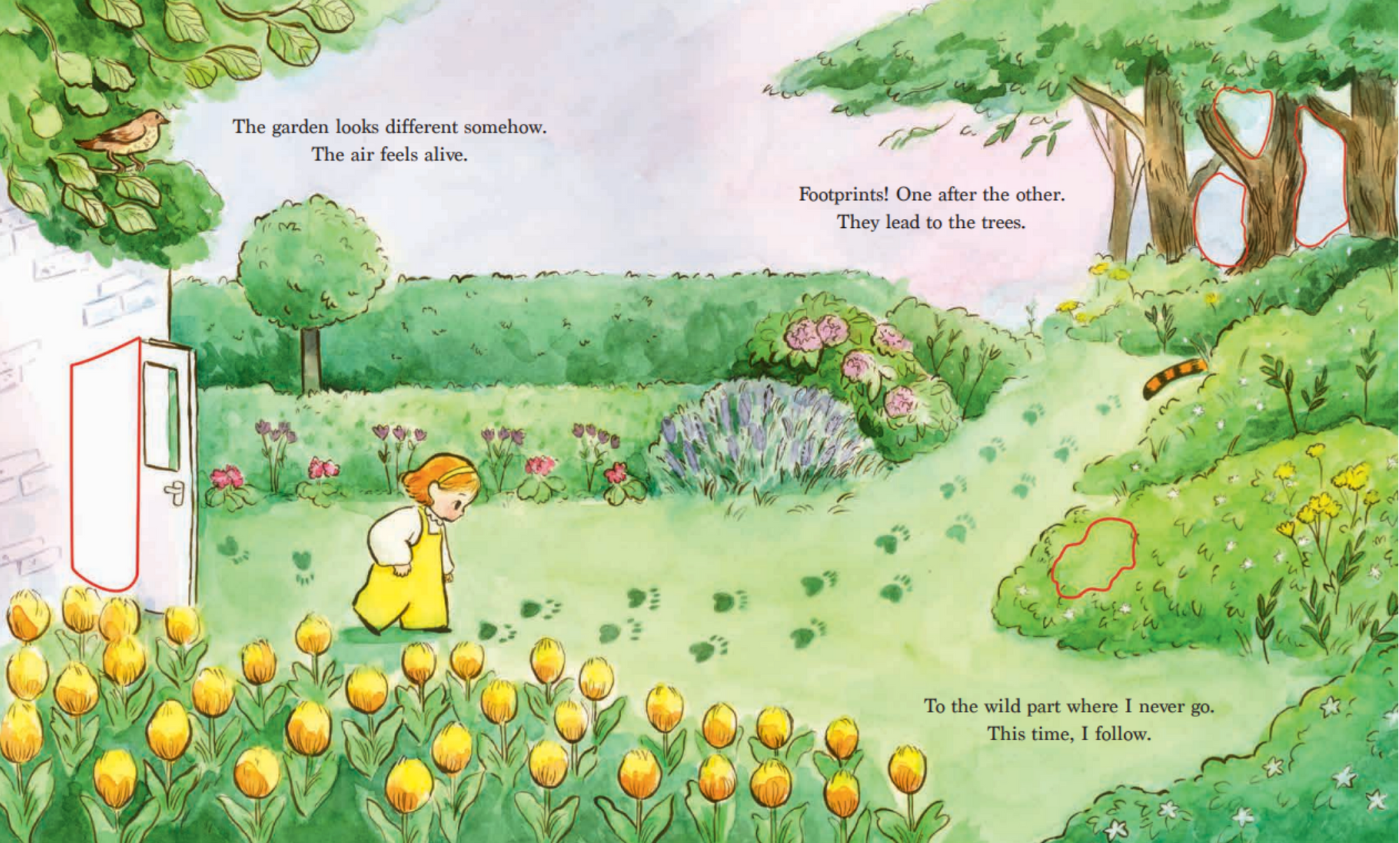 Illustration of a girl in a garden with text