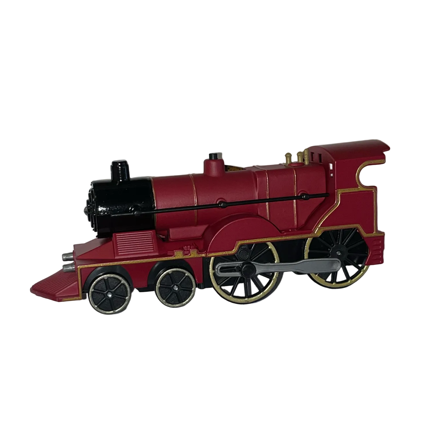 Red toy train engine on a white background