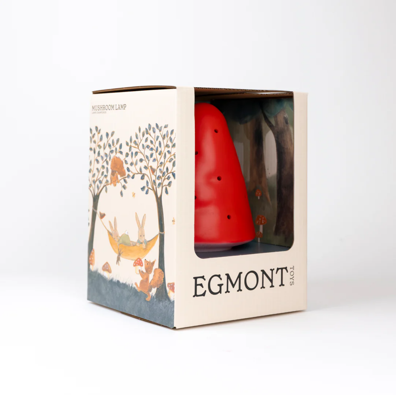Red toy truck in a 'Egmont Toys' box with illustrated packaging on a white background