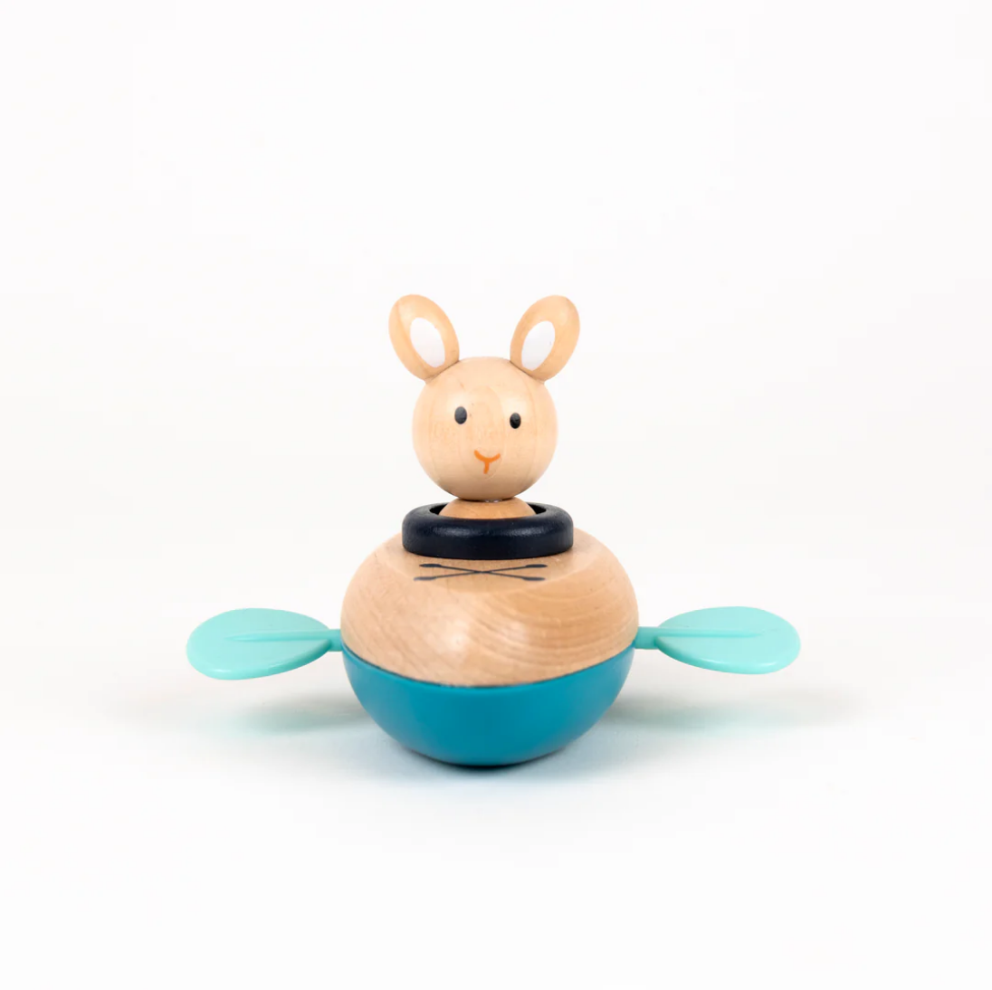 Wooden toy with a rabbit design on a white background