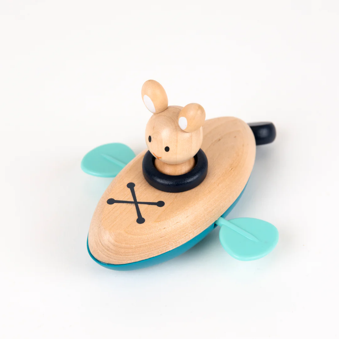 Wooden toy with a rabbit design on a white background