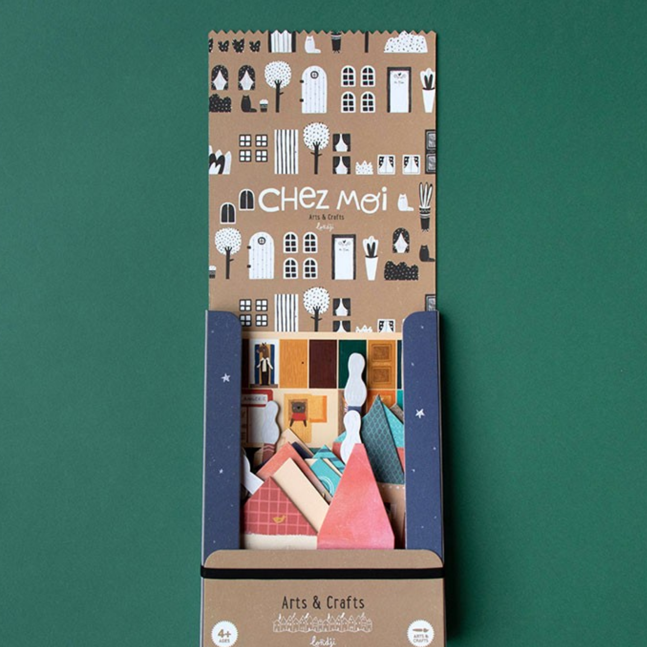 Product packaging with illustrated design on a green background