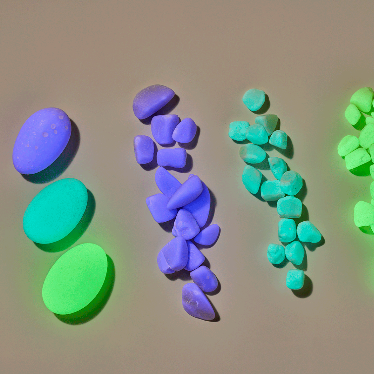Colorful 3D geometric shapes on a beige background
