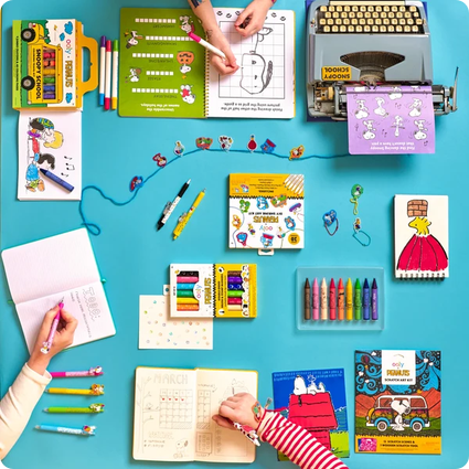 Children's educational materials and toys on a blue background