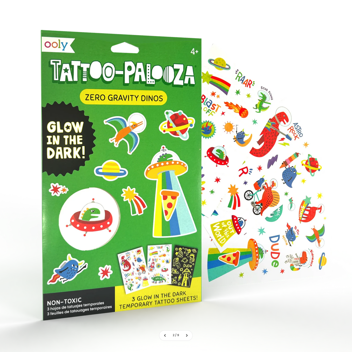 Tattoo-Palooza Glow in the Dark Temporary Tattoos - Zero Gravity Dinos - 3 Sheets