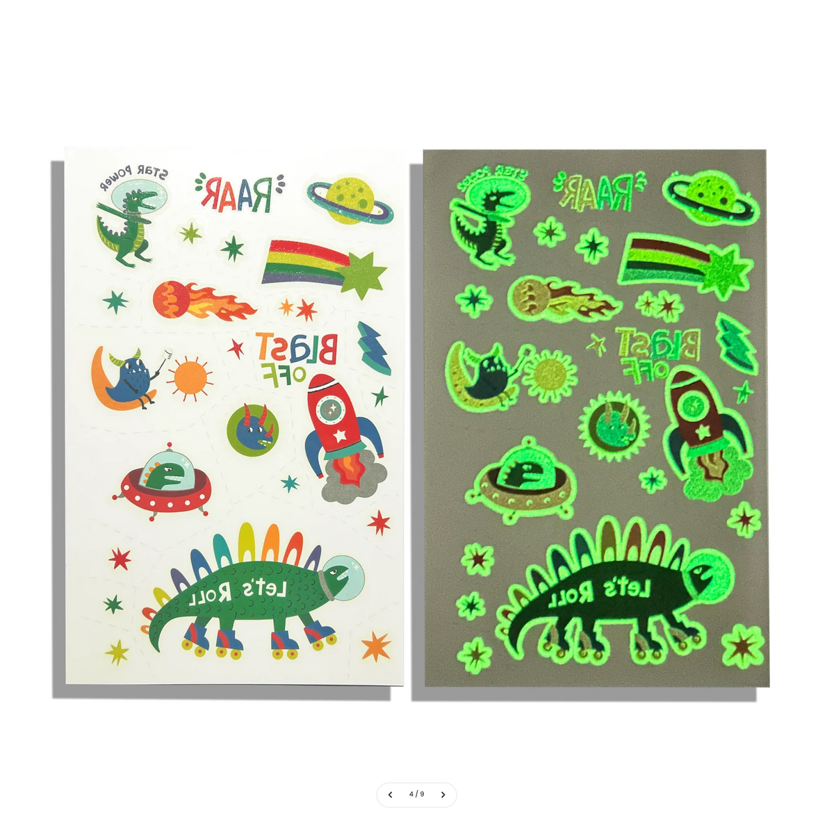 Tattoo-Palooza Glow in the Dark Temporary Tattoos - Zero Gravity Dinos - 3 Sheets