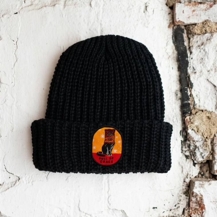 Patched Beanie  - Chunky Knit Toque