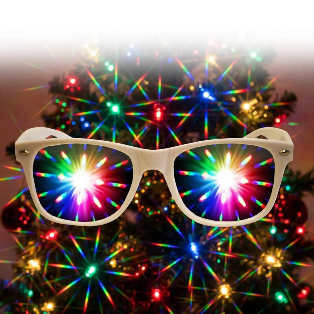 Plastic 3D Fireworks Diffraction Glasses - White