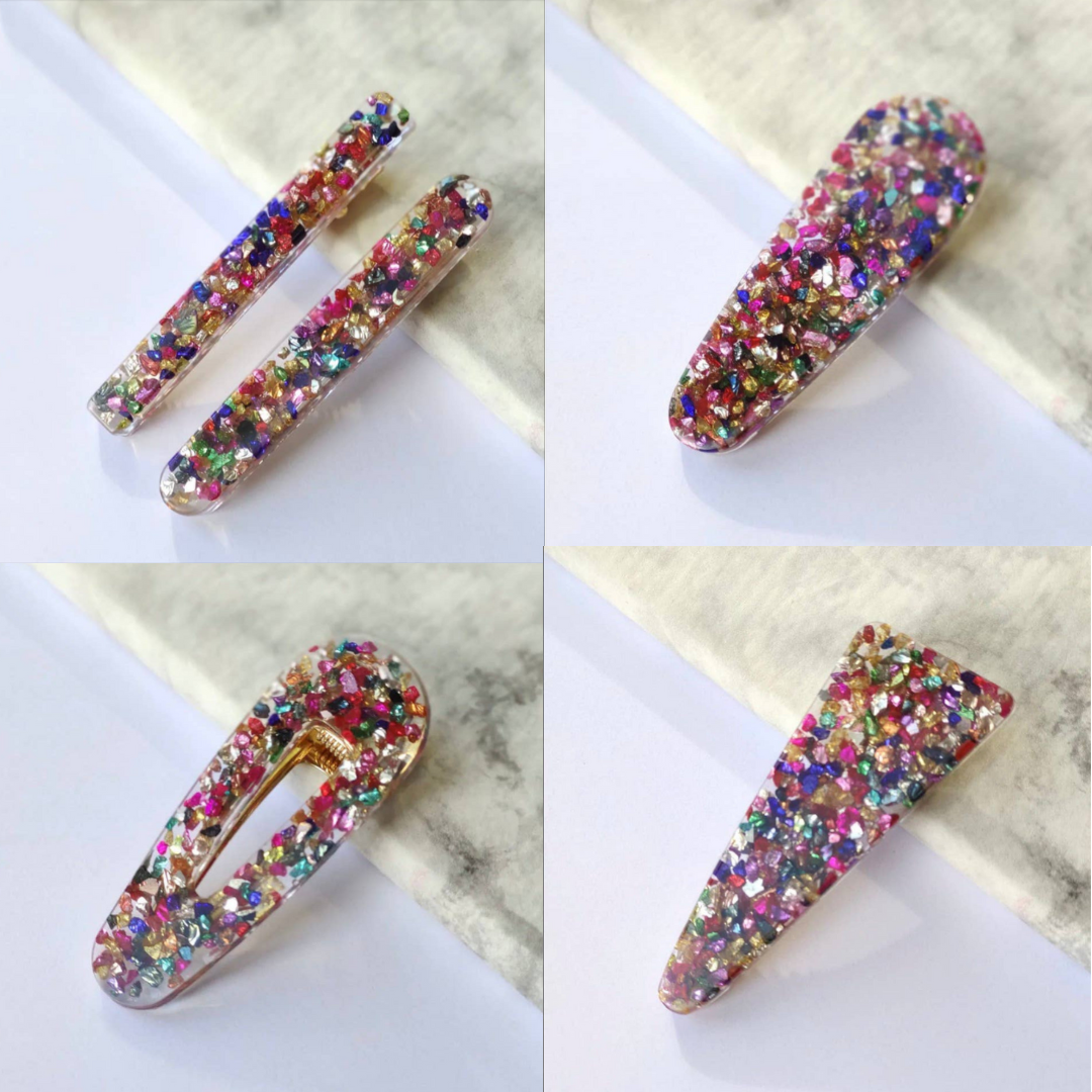 RESIN HAIR CLIPs  -  CRUSHED GLASS