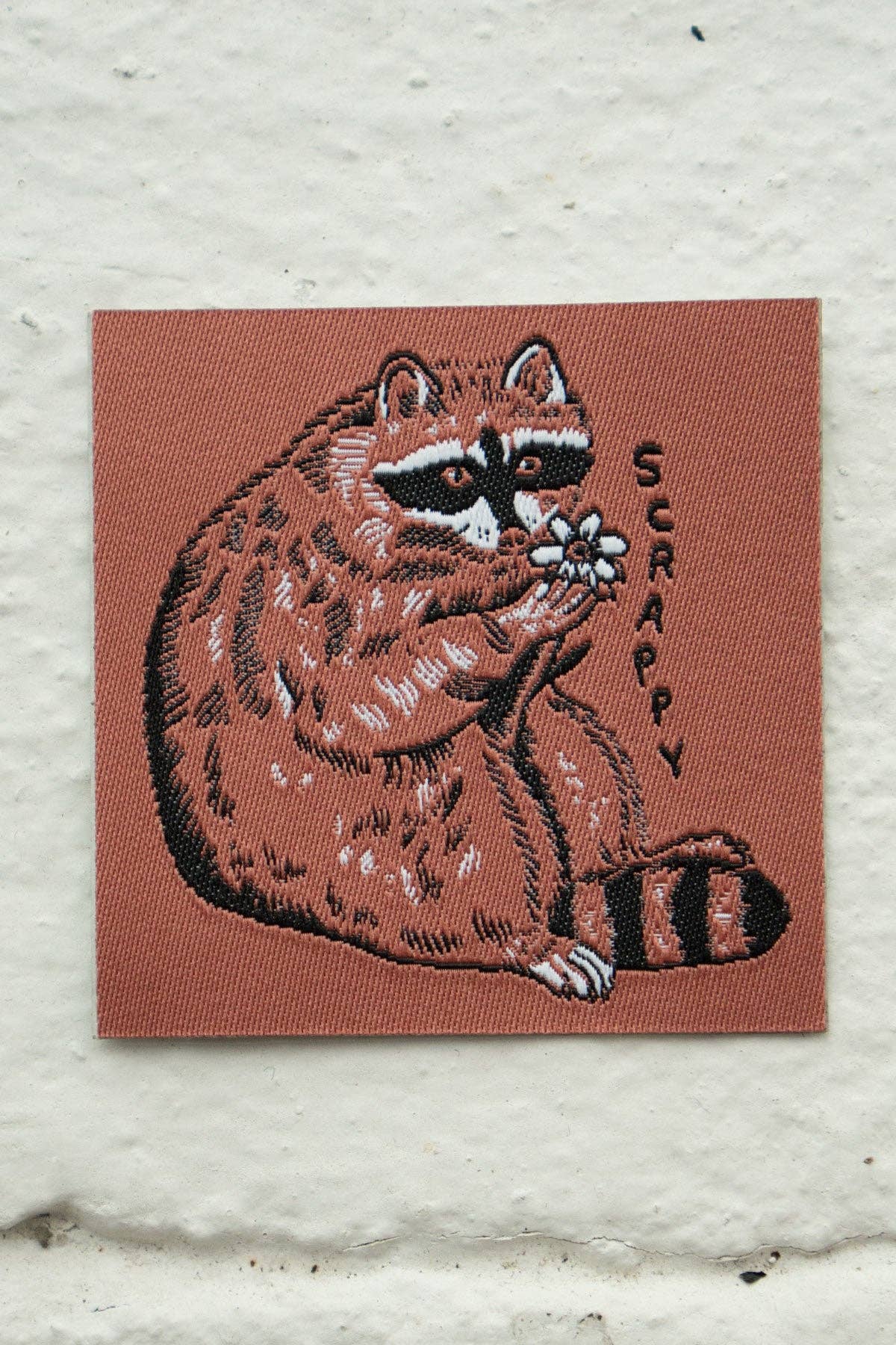 Scrappy Raccoon - Woven Sticky Patch