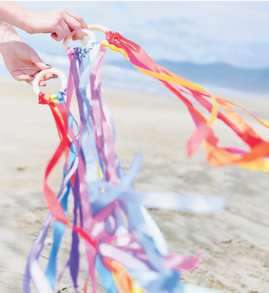 Rainbow Ribbon Streamers with Wood Ring