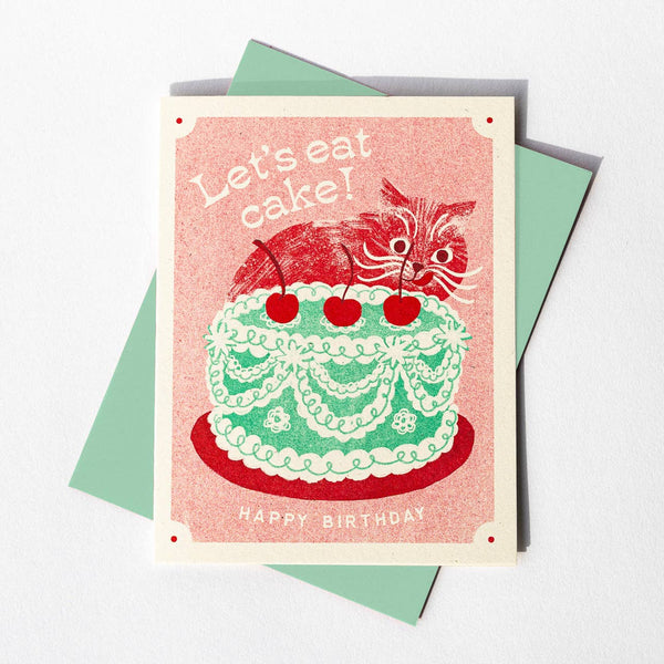Let's Eat Cake Cat - Risograph -birthday