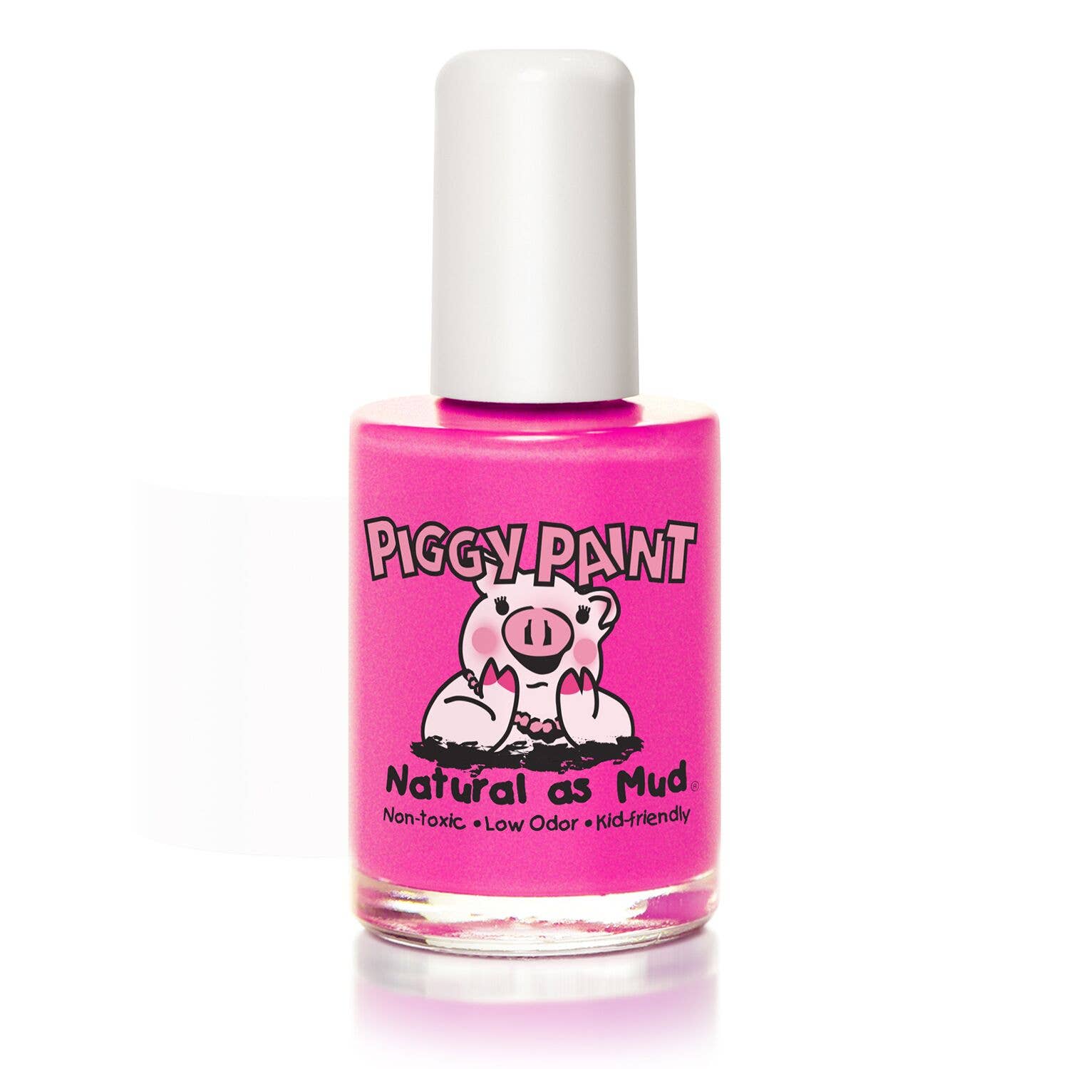 Pink nail polish bottle with 'Piggy Paint' branding on a white background