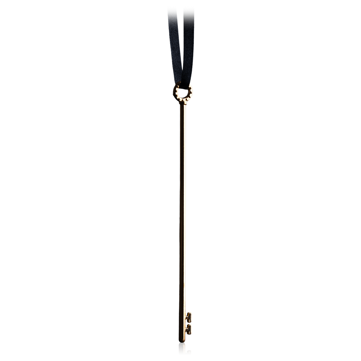 Black lanyard with a clip on a white background