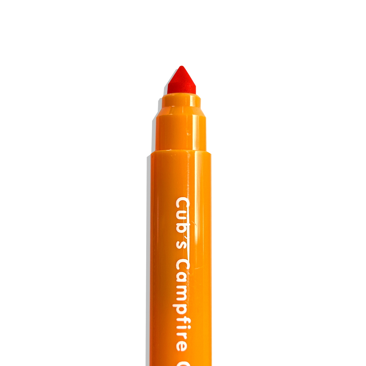 Orange marker with red cap on a white background