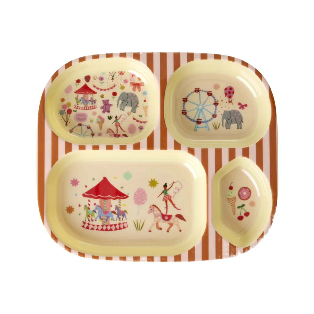 Melamine Kids 4 Room Plate - Fun Fair Pink Print