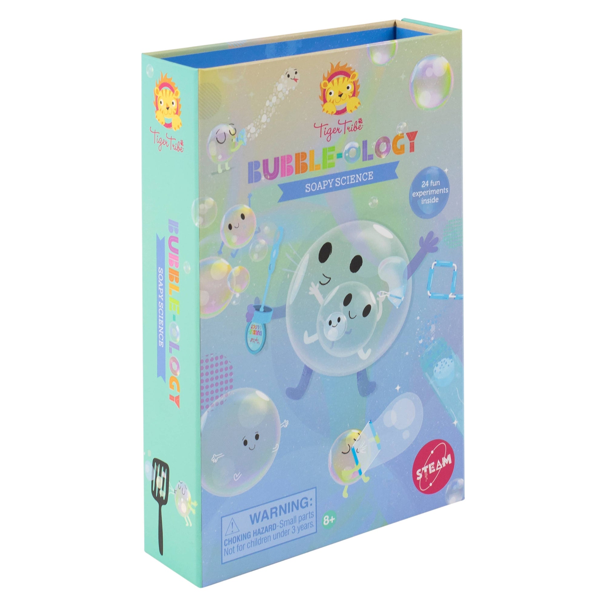 Box of Tiger Tribe Bubble Glogy Soapy Science kit with colorful design and branding.