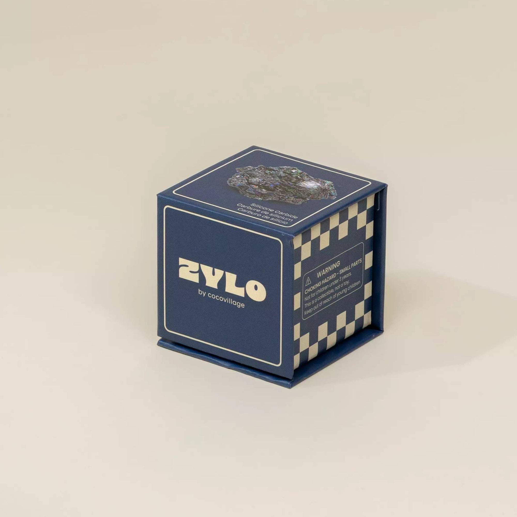 Blue box with 'Zylo' branding on a beige background