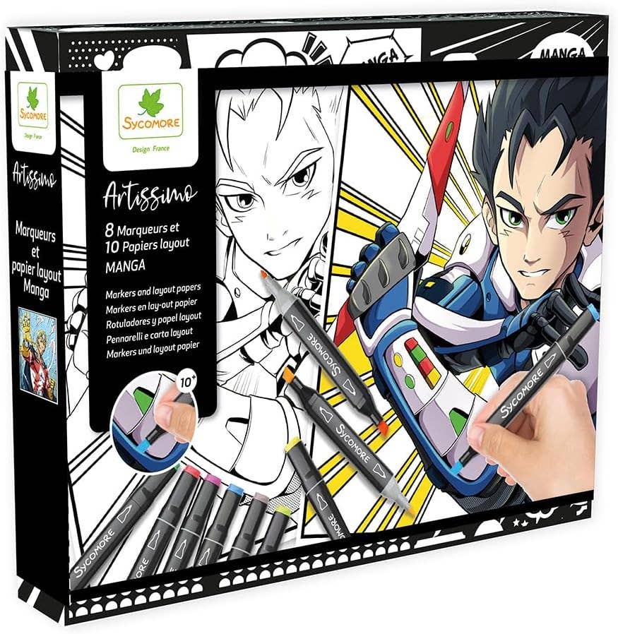 Artissimo manga art set packaging with markers and layout paper