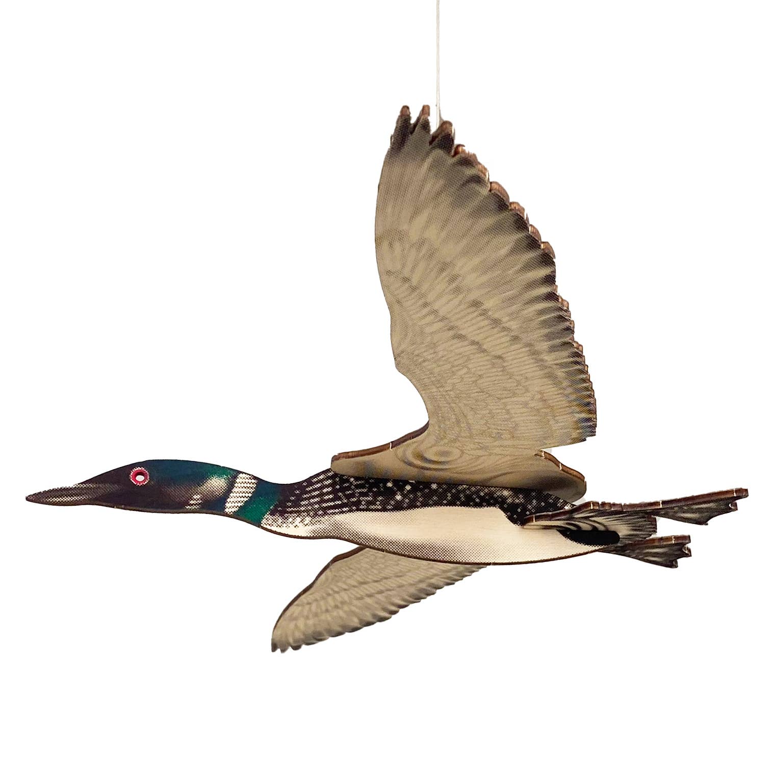 Duck mobile with wings spread on a white background