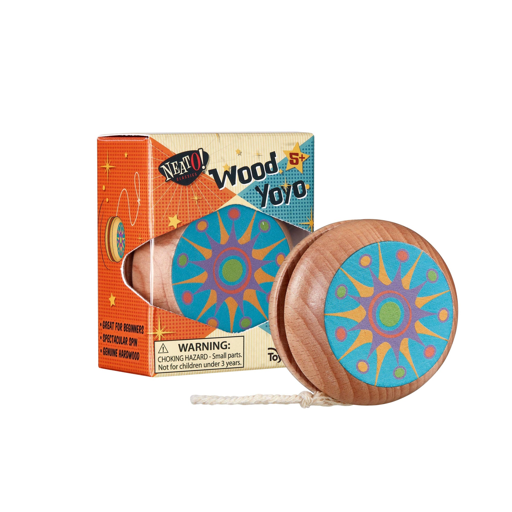 Wooden yoyo with colorful design on a white background