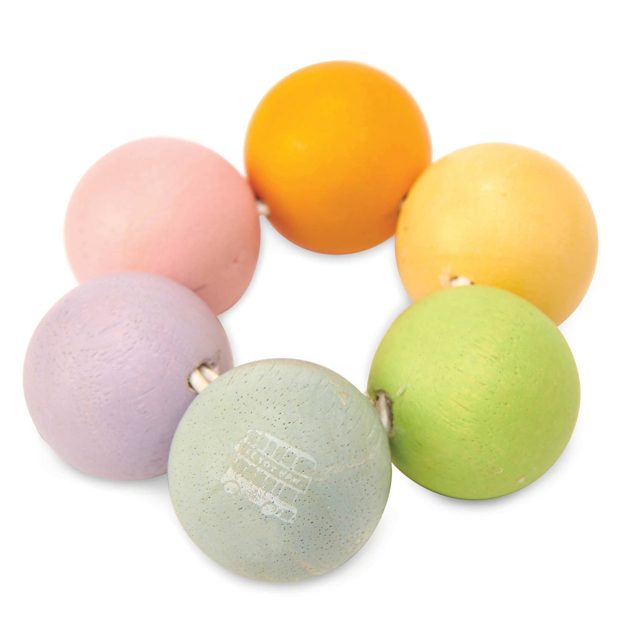 Set of colorful wooden beads on a white background