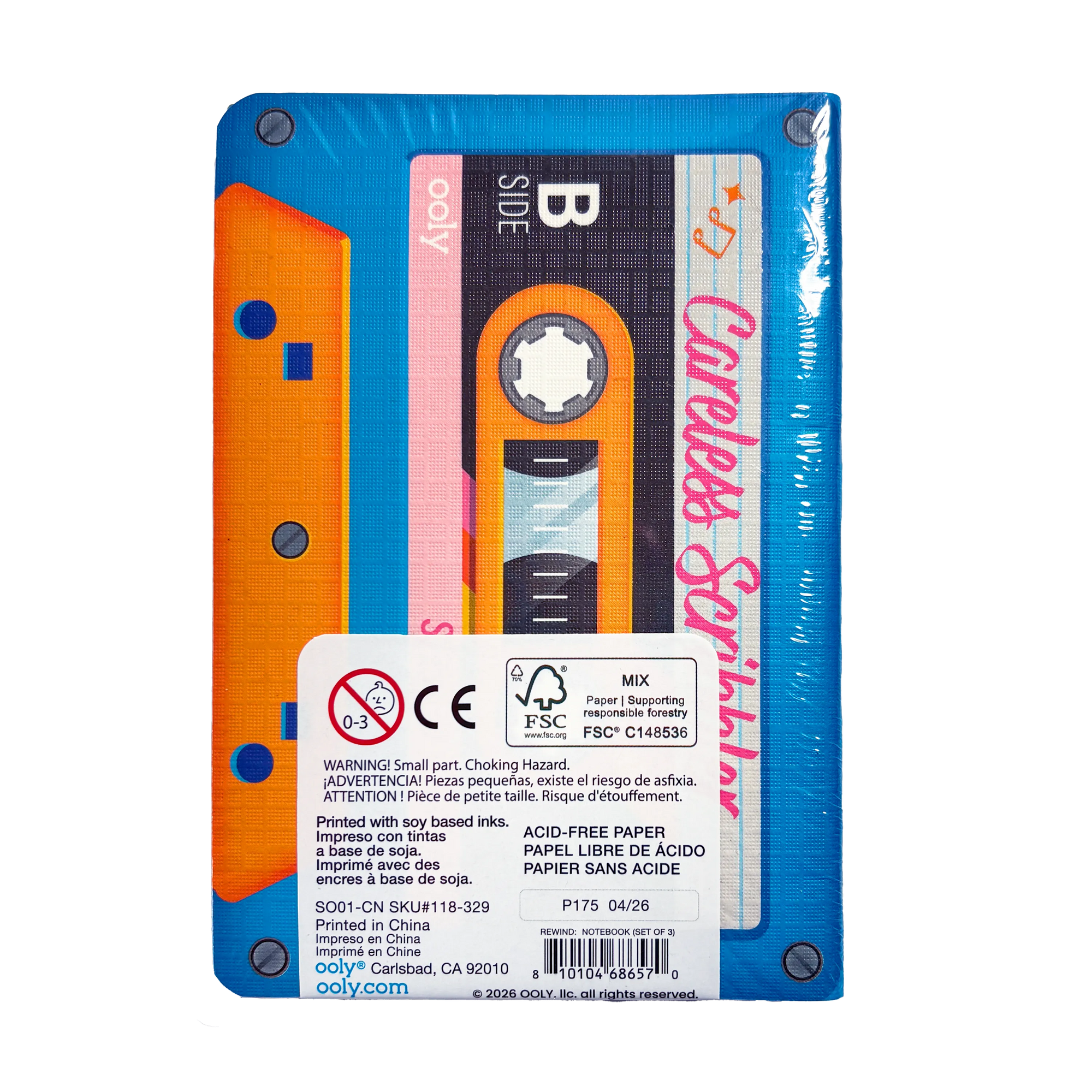 Cassette tape with colorful design and visible branding on a white background